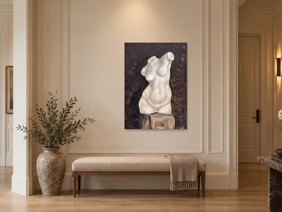 Illustrative interior mockup of Eternal Fragment by Inna Luzhetska in a gallery hallway.