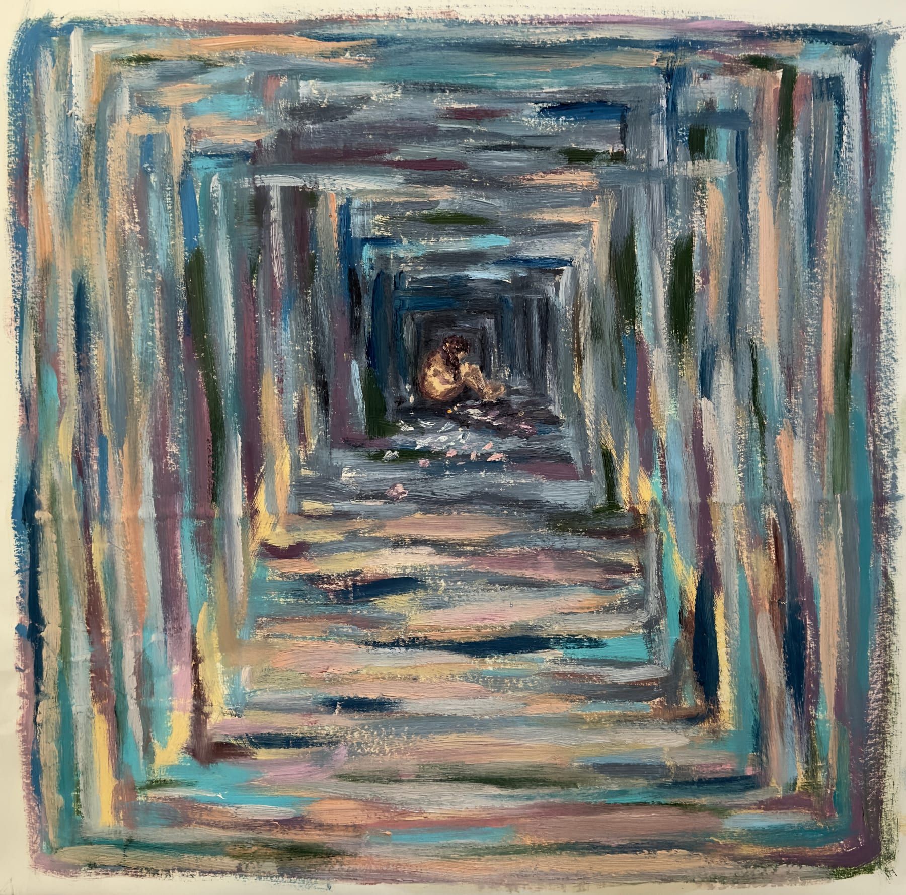 Expressive figurative oil painting exploring an intimate, contemplative gaze.